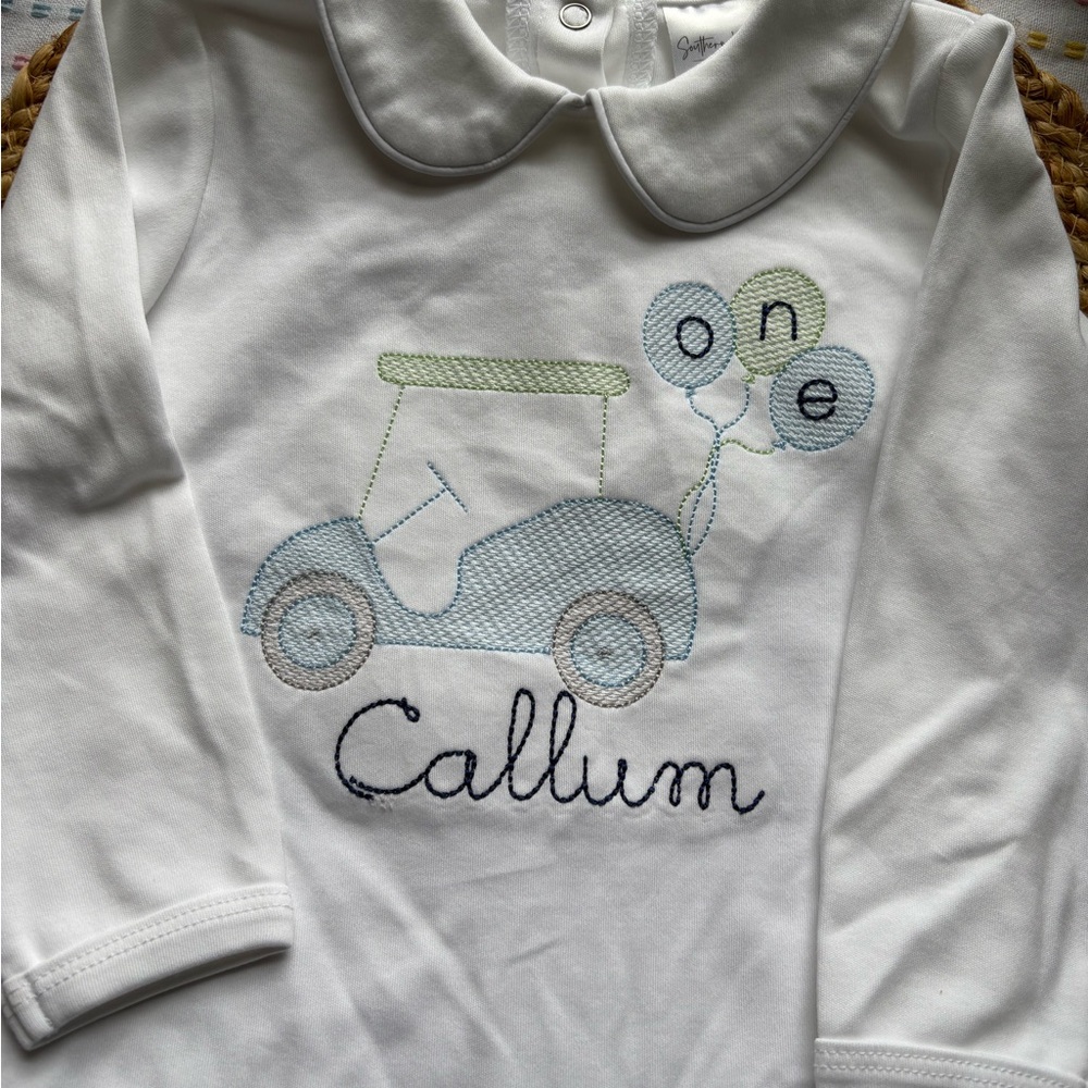 White Kids One Piece with Blue and Green Embroidery